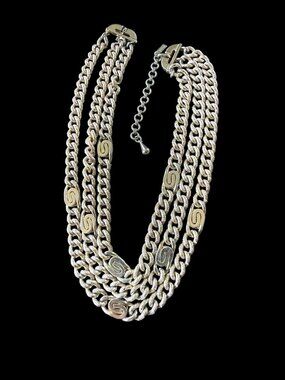 Vintage Monet Triple Strand Necklace 1970s Ornate Statement Clasp Adjustable